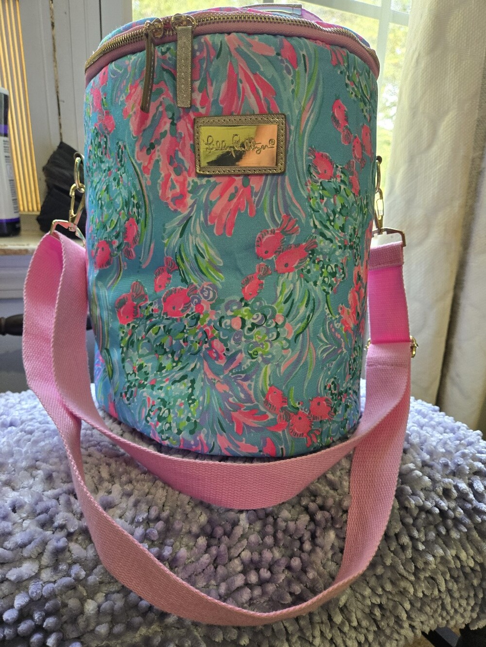 Lilly Pulitzer Pink & Turquoise Patterned Bucket Style Insulated Cooler Bag